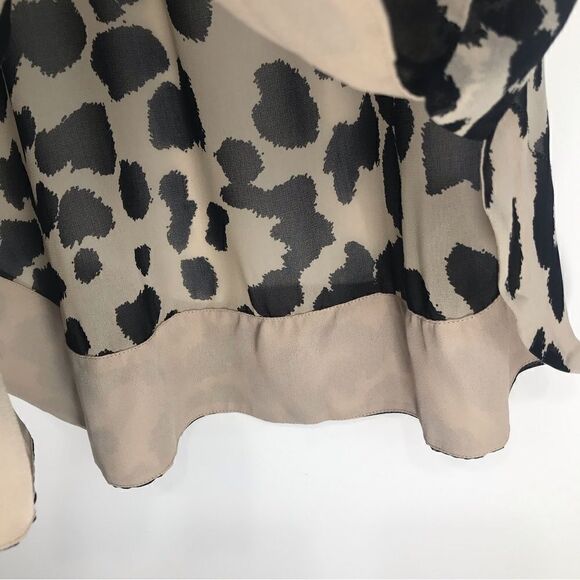TopShop Tan Black Animal Print Semi Sheer Long Sleeve Button Up Tunic Blouse - Picture 12 of 16